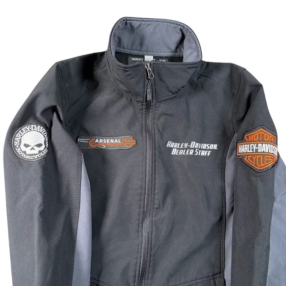Harley Davidson Soft Shell Jacket Ladies Sz S Black Grey biker Staff Streetwear‎ - Picture 4 of 10